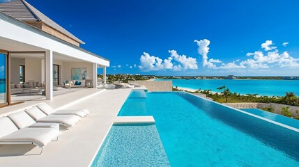 Fototapeta premium Spectacular ocean view infinity pool villa on a sunny tropical island