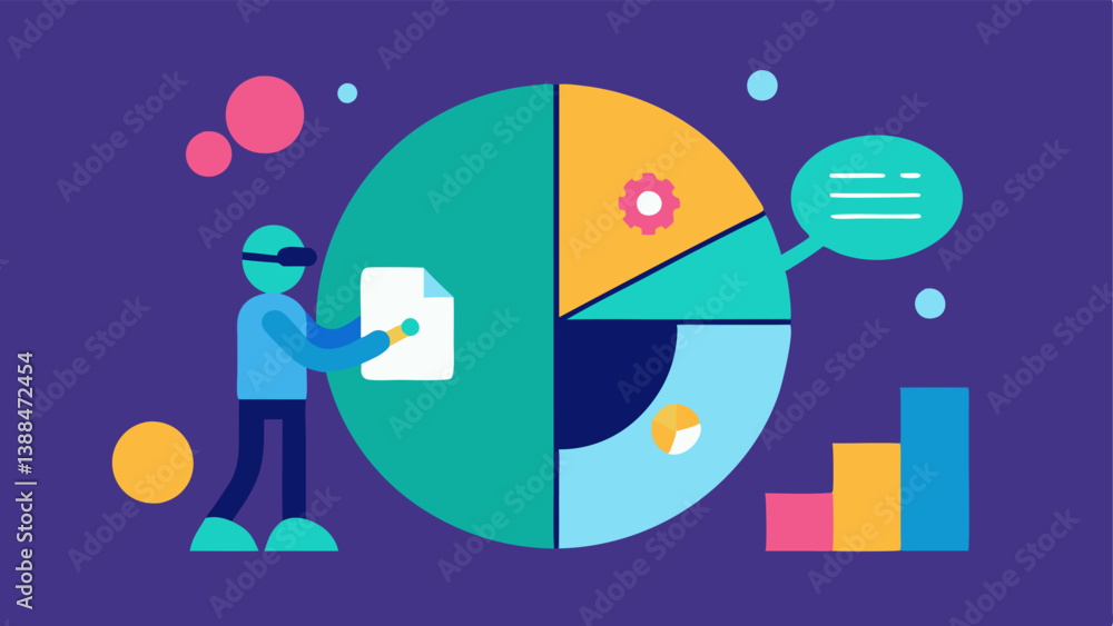 Poster portfolio diversification an illustration of a pie chart being filled with different assets managed 