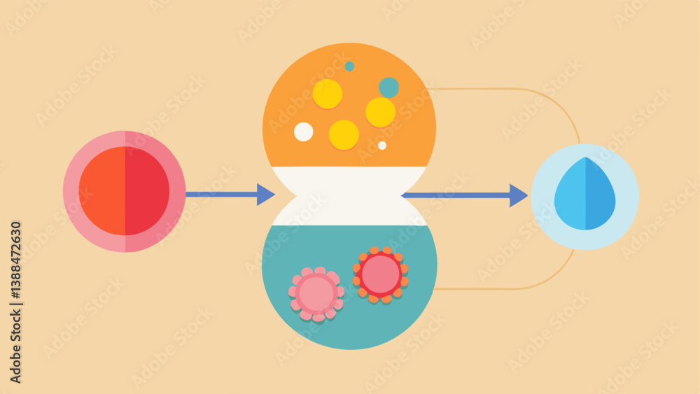 Poster nanoencapsulation process show an infographicstyle image of nanoparticles encapsulating pigments in 