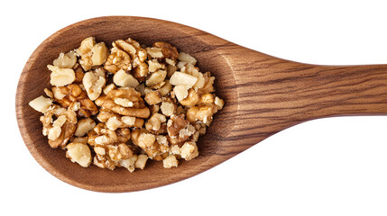 Fototapeta premium Wooden spoon with walnuts, healthy snack, food ingredient, kitchen utensil
