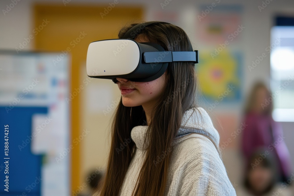 Aufkleber student engages in immersive virtual reality learning in a futuristic digital classroom