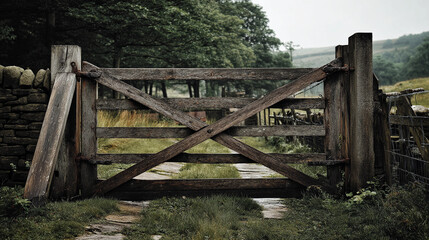 Experience rustic elegance with a stable yard featuring a finely crafted wooden crossbuck gate that enhances the charm of pastoral living with authentic craftsmanship.