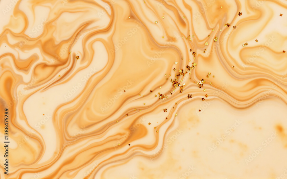 Aufkleber abstract beige and brown swirls with golden glitter particles create a fluid, marbled texture. elega
