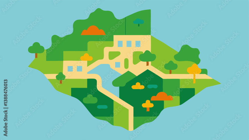 Poster green space map a flat map of a city highlighting areas where parks and greenery are minimal using d