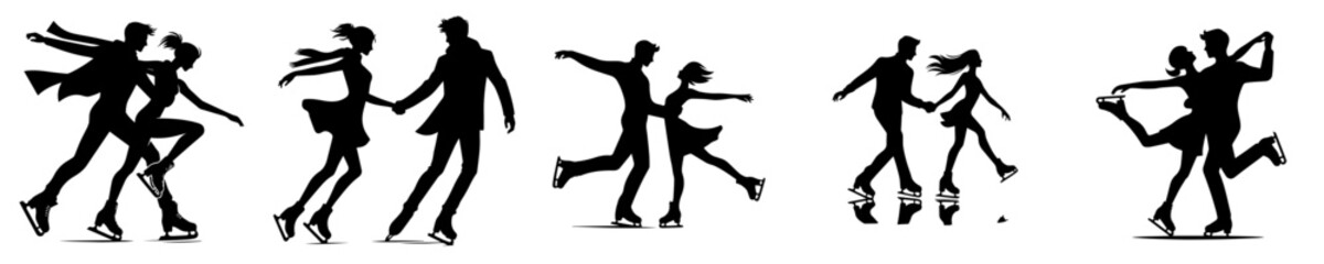 ice skating couple silhouette vector set