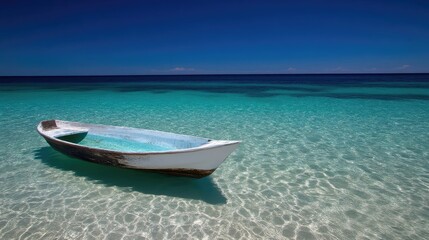 Fototapeta premium Tranquil boat in shallow, turquoise water