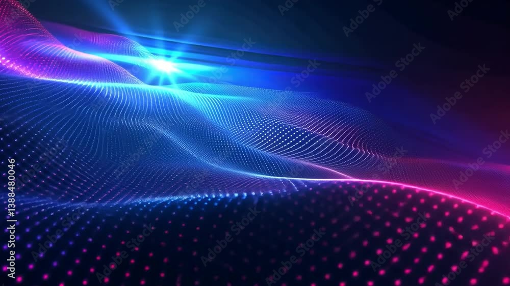 Poster vibrant abstract digital waves mesmerizing blue and pink light patterns in technology background des