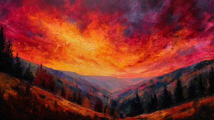 Fototapeta premium Immerse Yourself in a Fiery Autumn Landscape Radiating Warmth and Energy with Vibrant Blazing Hues