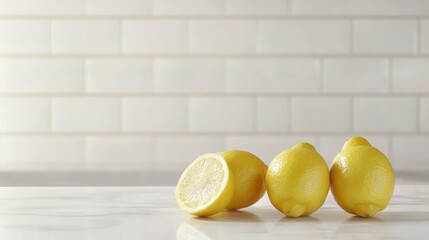 Fresh Lemons on a Marble Countertop in a Contemporary Kitchen Setting
