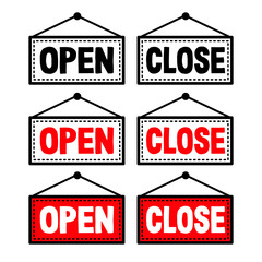 open close sign vector set