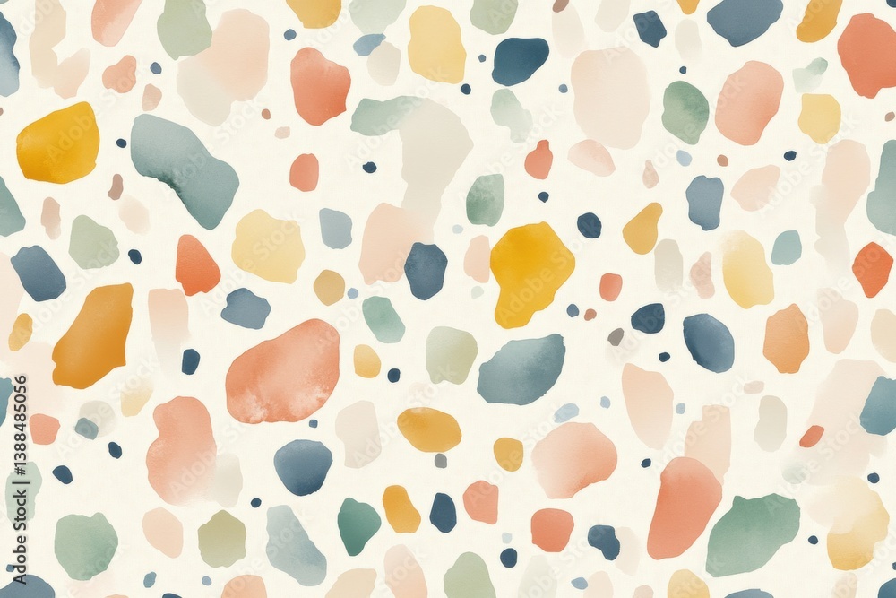 Fototapete Stylish watercolor pattern with abstract spots in soft pastel tones and balanced spacing for artistic design projects