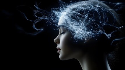 Obraz premium Serene Woman Profile with Abstract Neural Network Light