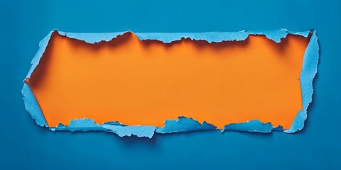 Torn Blue Paper Revealing Orange Background Abstract Texture