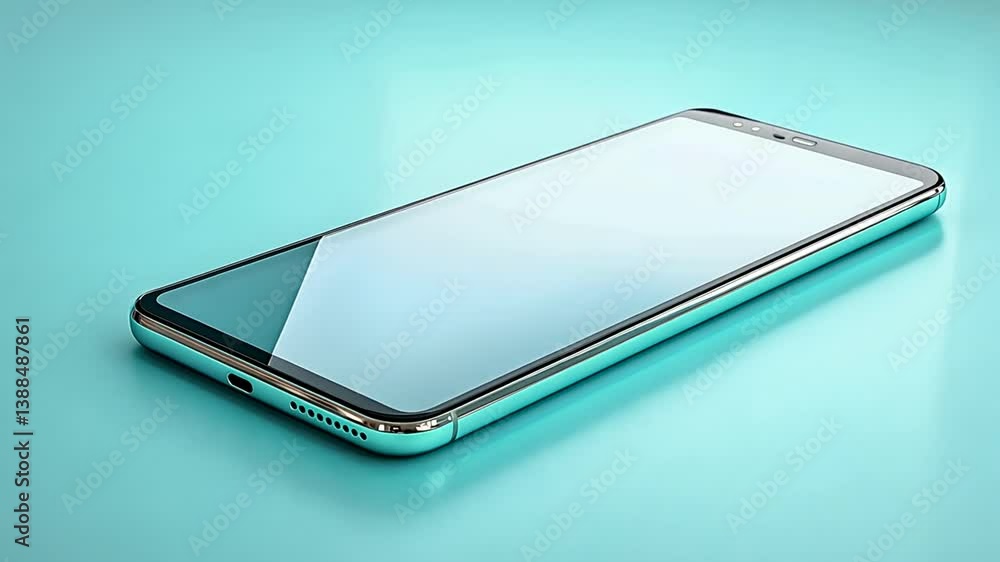 Poster modern smartphone with blank screen on a teal background generative ai