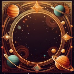 border frame of planets and stars background with copy space, science graphic resource