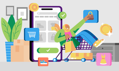 Teen Girl Online Shopping Illustration