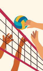 Volleyball Game Action Close-Up Illustration
