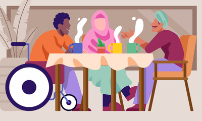 Diverse People Sharing a Meal Illustration
