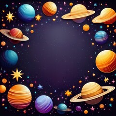 Naklejka premium border frame of planets and stars background with copy space, science graphic resource