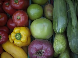 Vibrant Fresh Vegetables and Fruits Harvest Bounty Closeup