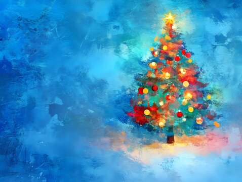 Vibrant Abstract Christmas Tree Painting Winter Holiday Festive Art