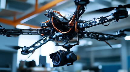 Mechanical arms constructing robotic arms for autonomous disaster recovery in a rescue operations lab, robotic arms fitting debris removal tools, cameras