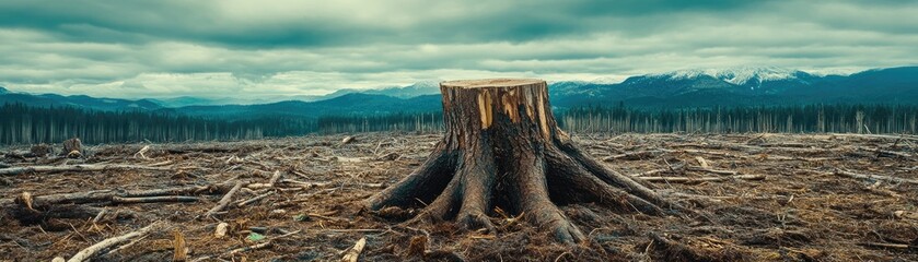 Fototapeta premium Deforestation - A barren landscape remains after logging