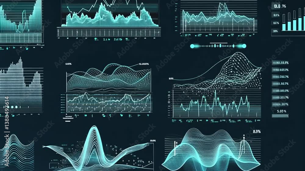 Poster sound wave data visualizations showcasing different audio frequencies generative ai