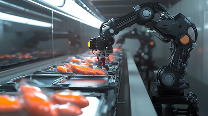 Mechanical arms constructing robotic arms for autonomous facial recognition in security systems in a tech lab, robotic arms fitting cameras, recognition software