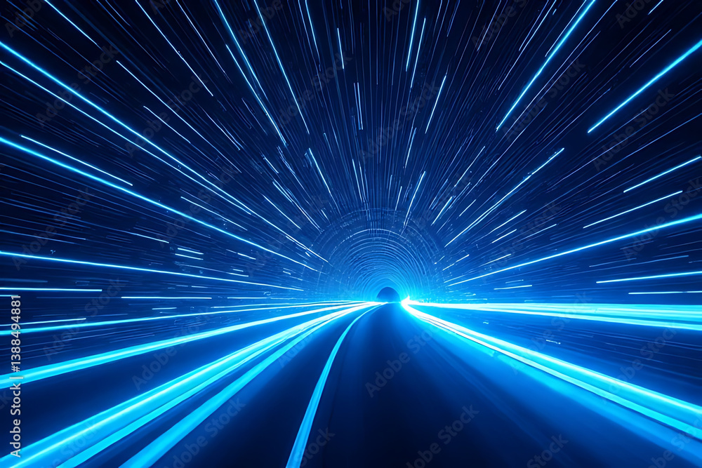 Poster dynamic light burst tunnel futuristic digital space abstract visuals dark background 3d perspective