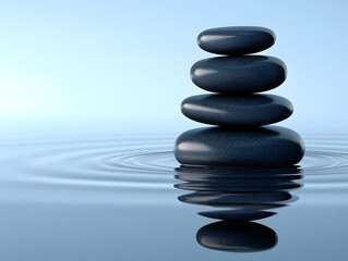 Serene Stacked Stones in Calm Water: Zen Spa Relaxation Image