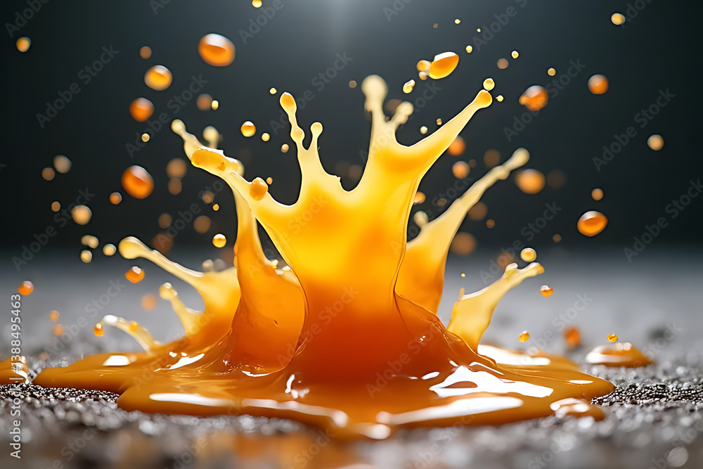 Poster dynamic splash of orange liquid studio environment high-resolution image close-up view