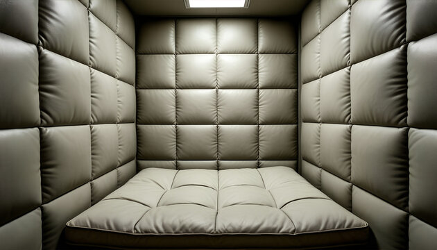 Padded cell inside insane asylum in mental health concept