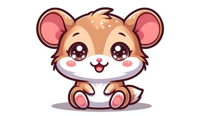 Obraz premium Cute Cartoon hamster Sitting on White Isolated Background 