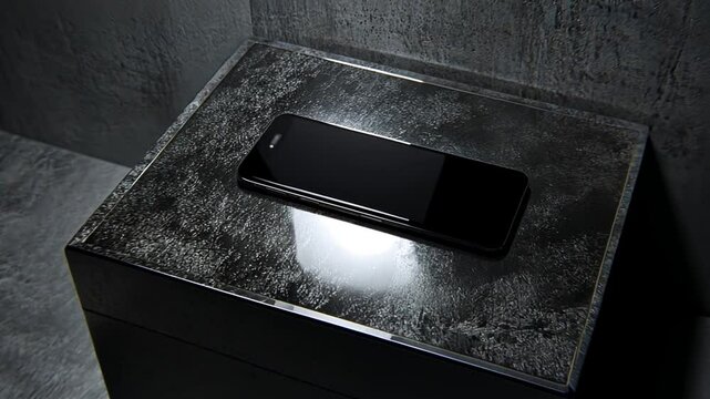 Smartphone Resting on a Black Onyx Surface in a Modern Setting Generative AI