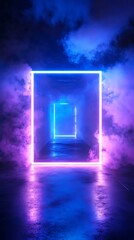 Neon tunnel entrance with smoky background