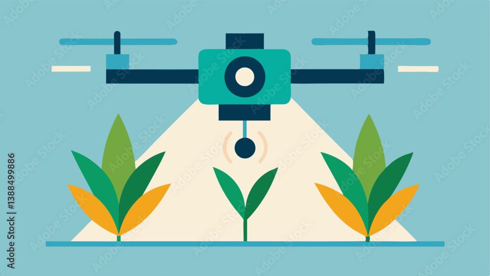 Aufkleber crop monitoring a closeup illustration of a drones camera capturing images of crops with highlighted