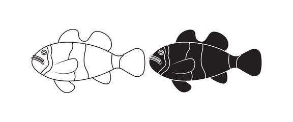 side view Clownfish icon set isolated on white background