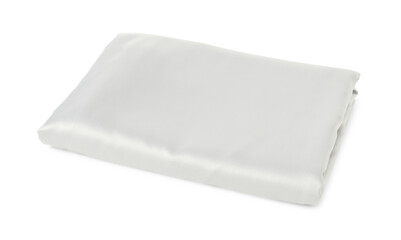 Clean silky bed linens on white background