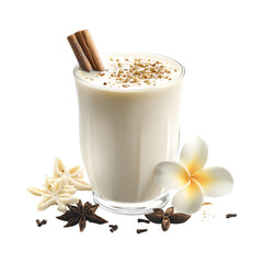 Glass of Milk with Cinnamon and Star Anise Isolated on Transparent Background