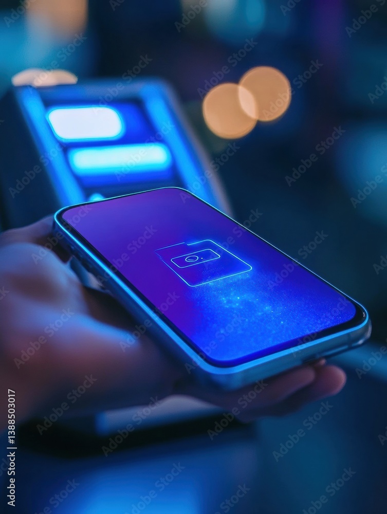 Poster sleek smartphone engaging in contactless payment with modern pos terminal in vibrant fintech environ