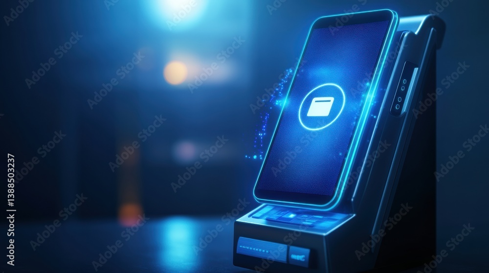 Poster sleek smartphone interacts with modern pos terminal for seamless contactless payment in a minimalist
