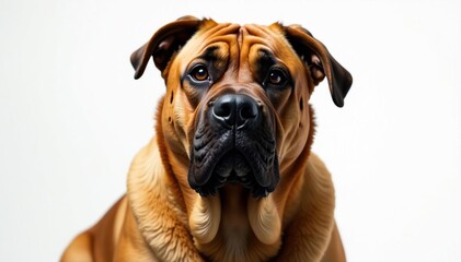 Obraz premium Imposing mastiff, alert expression, pure white backdrop, side profile, background, dog portrait