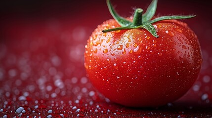 Fresh Red Tomato with Water Drops on Surface