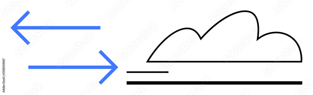 Poster blue arrows pointing in opposite directions alongside minimalistic cloud outline represent cloud dat