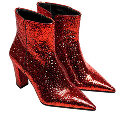 Red Glitter Ankle Boots with Pointed Toes Isolated on Transparent Background