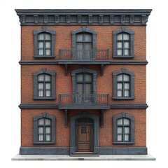 Fototapeta premium three story brick building with balconies and arched windows