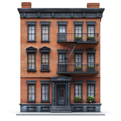Fototapeta premium classic brick building with fire escape and potted plants