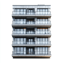 Obraz premium Modern apartment building with balconies isolated on white background