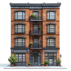 Fototapeta premium four story brick building with balconies and greenery